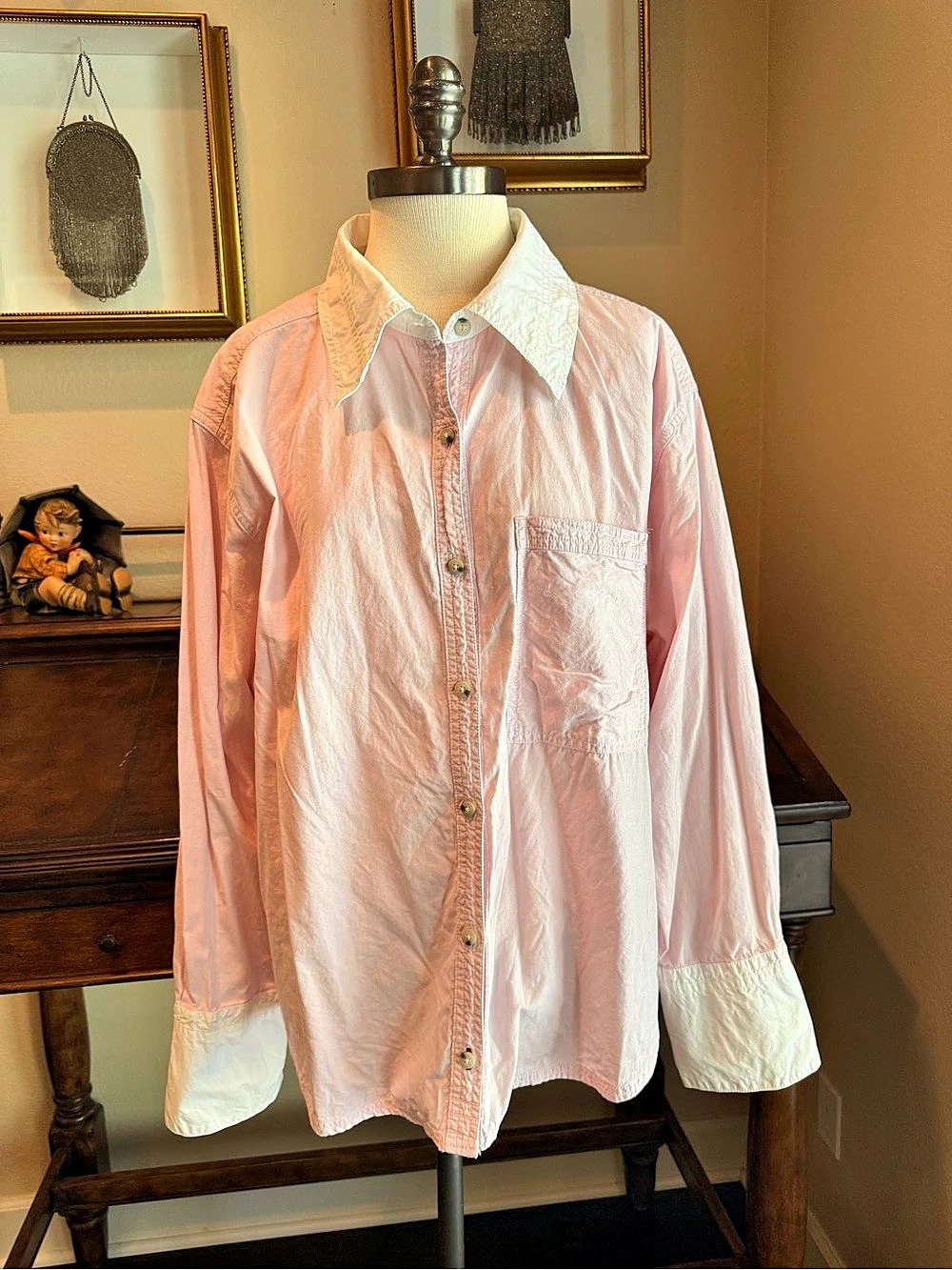 Free PuCotton Button Down Shirt in Pink & White